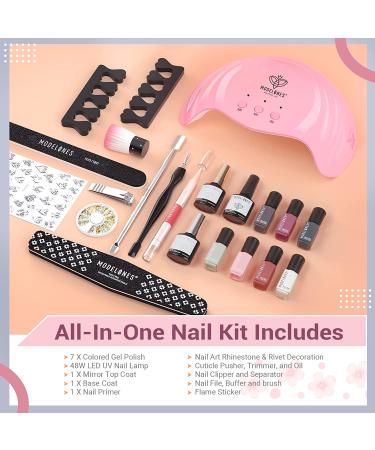 Modelones Gel Nail Kit with 48W LED Light - 7 Color Gel Nail Polish Set - Starter Kit for Gel Manicure - Fashionable Grey Set - Buy Online on GoSupps.com