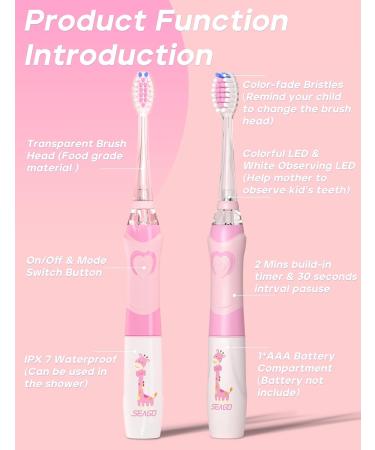Seago Sonic Electric Toothbrush for Kids 6 Months to 4 Years - LED Light Brush, Intelligent Timer - Waterproof IPX7 - White Light Pink - SG513 SG977 - Baby Gift - Buy Online on GoSupps.com