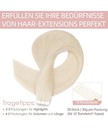 Silk-Co Real Hair Tape In Extensions - 20pcs Remy Hair 60cm Light Version Adhesive Skin Weft 70# Bleich Wei  - Buy Online on GoSupps.com