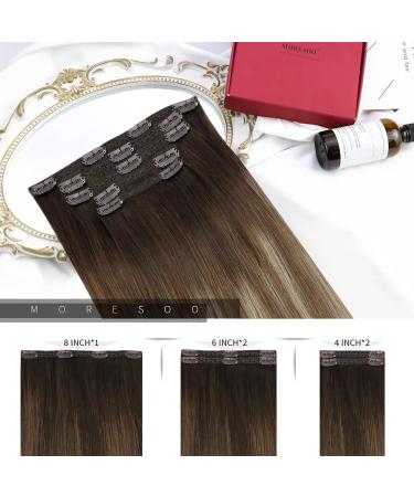 Moresoo Real Hair Clip-in Extensions - Balayage Remy Ombre Double Tress Dark Brown to Ash Blonde (#4/10/16) 5PCs/80g 30cm - Premium Quality Hair Extensions for All Hair Types - Buy Online on GoSupps.com