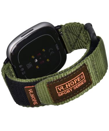 V.R.HOPE Watch Band Compatible with Fitbit Versa 3 / Versa 4 / Fitbit Sense/Sense 2 for Men, Nylon Sport Adjustable Strap Military Tactical Style Replacement Rugged Wristband Army Green