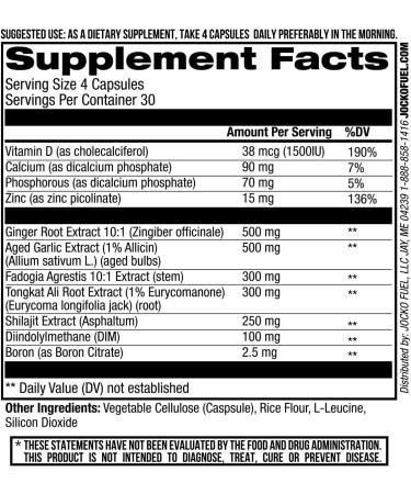 Jocko Fuel Test Booster for Men - Natural Stamina & Strength Enhancer - Muscle Builder with Ginger Root Shiljat & Tongkat Ali 120ct - Buy Online on GoSupps.com