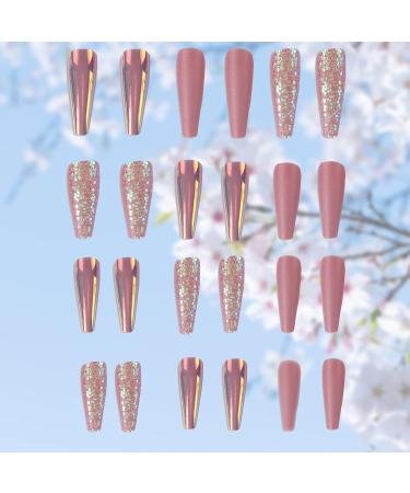 Black Snake Design Glossy Acrylic Long Fake Nails - 24PCS Pink Press On Nails for Women and Girls - Buy Online on GoSupps.com