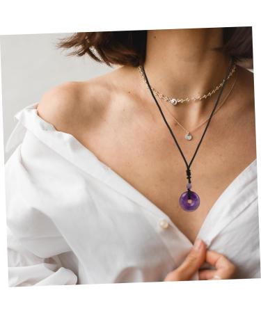Beaupretty 5-Stone Obsidian Necklace with Safety Buckle | Unique Chinese Medallion & Cotton Thread Chain for Men & Women - Violet Crystal Adornment - Buy Online on GoSupps.com