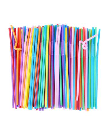 ALINK 200 PCS Flexible Plastic Drinking Straws, 10.2 Inches Extra Long Colorful Disposable Bendy Party Fancy Straws