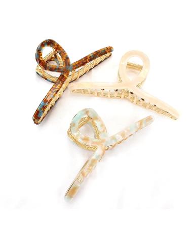 3-Pack Large Metal Acetate Hair Claw Clips - Hair Styling Accessories for Thick and Thin Hair - Perfect Gift for Wife/Girlfriend - Ivory White, Green White, Amber - Buy Online on GoSupps.com