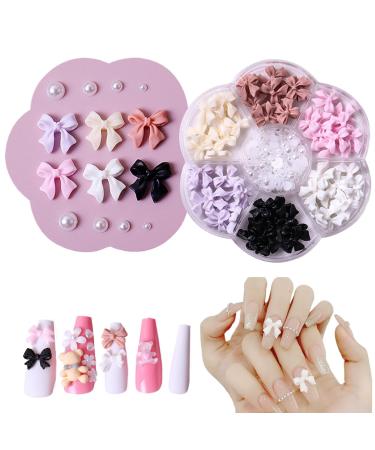 1 box of bow nail art charms with 7 grids colorful nail charms and gemstones various s nail art bow DIY nail art accessories