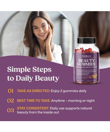 ColonBroom Beauty Biotin & Collagen Gummies with Vitamin C | Hair Skin and Nails Vitamins for Women & Men Beauty Supplement for Hair Health Collagen Peptides Gummies (Orange Flavor 30 Day Supply) - Buy Online on GoSupps.com