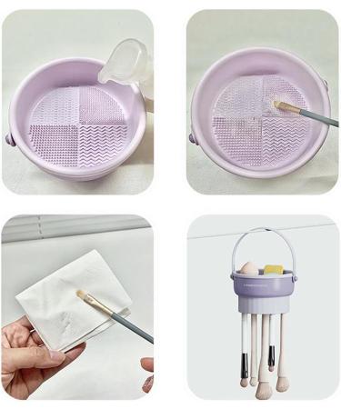 AWOCAN 3 in 1 Makeup Brush Cleaner Bowl Foldable Portable Cleaning Tool for Brushes Powder Puffs Sponges (Purple) - Buy Online on GoSupps.com
