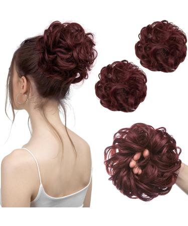SARLA 2PCS Messy Hair Bun Hair Piece Small Scrunchies Synthetic Bun Hairpieces for Women Girls Updo Hair Extensions (Wine Red) Wine Red-2PCS