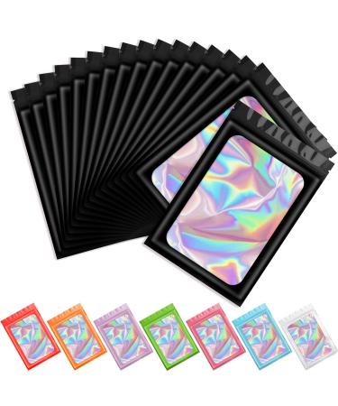 100 pcs Smell Proof Mylar Bags Holographic Packaging Bags Resealable Odor Proof Bags Foil Pouch Bags for Food Storage and Lipgloss Jewelry Eyelash Packaging (Black 4 x 6 Inch) Black 4 x 6 Inch