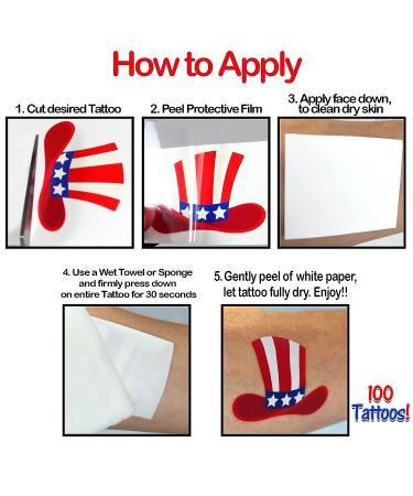 USA Temporary Tattoos - 100 Patriotic Designs for 4th of July Party | American Flag & USA Theme Party Props by Anapoliz - Buy Online on GoSupps.com
