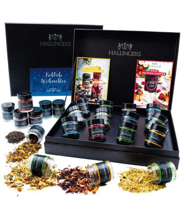 Hallinger's Merry Christmas - 12 varieties Tea gift set for Christmas vegan & gluten -free in screw glasses (set) - Mother's Day gift & gift ideas for Father's Day |General congratulations friend 12er tea Merry Christmas