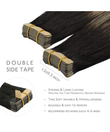 Real Hair Tape Extensions - 20PCs 50g 18 Inch Balayage Natural Black to Hellblond | Silky Straight Remy Skin Weft Tape Hair Extensions #1B/16/1B - Buy Online on GoSupps.com