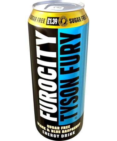 Furocity Sugar-Free Energy Drink by Tyson Fury - Black & Blue Raspberry, 157mg Caffeine, Zero Calories, High in Vitamins B6, B12, and Taurine - 12 x 500ml Cans - Buy Online on GoSupps.com