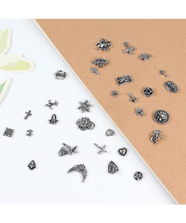 Punk Vintage Nail Charms Set - 72 Pcs 3D Cross, Stars, Hearts - Silver Chrome - DIY Nail Art Accessories for Women - Buy Online on GoSupps.com