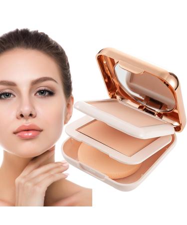Pressed Powder CompactFine double layer compact powder Long Lasting Oil Control Cosmetic Pore Filler Setting Powder Waterproof for Silky Delicate Makeup Bubei