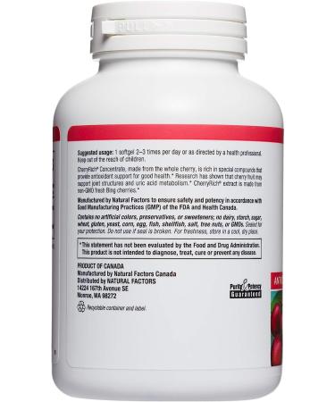 Natural Factors CherryRich Super Strength Cherry Concentrate - 90 Softgels for Healthy Joints & Uric Acid Metabolism - Buy Online on GoSupps.com