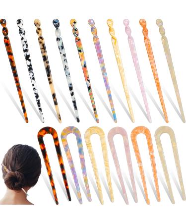 16 Pieces Acetate Hair Sticks U Shape Hair Forks Shell Styling Hairpins Leopard Print Hair Chopsticks Tortoise Shell Hair Pins French Style Hair Clips Vintage Updo Hair Accessories for Women Girls