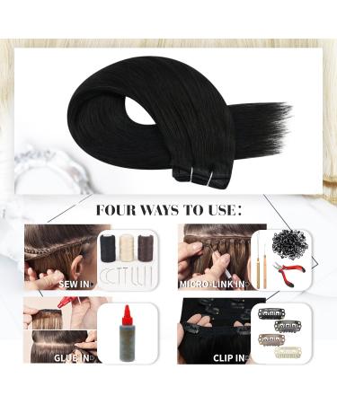 Moresoo Double Weft Sew in Human Hair Extensions - Natural Black 16 Inch #1B - Buy Online on GoSupps.com