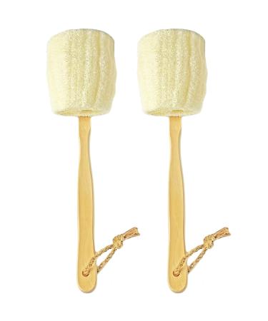 2-Pack Natural Loofah Exfoliating Bath Brush - Body luffa loofa Sponge On a Stick - Sponge Scrubber with Long Wooden Handle Back Brush for Men & Women - Bath Spa Shower - Buy Online on GoSupps.com