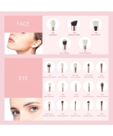 Jessup 20 PCS Makeup Brush Set - Foundation, Blending, Blush, Concealer, Eye Shadow, Lip - Synthetic Fiber Bristles - Wooden Handle - White - T225 - Rose Gold & Pearl White - Buy Online on GoSupps.com
