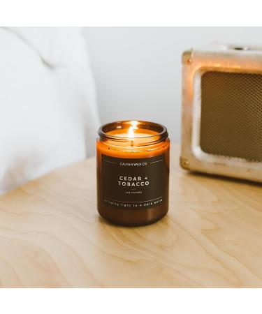 Calyan Cedar & Tobacco Scented Soy Wax Candle | 7.2 oz | 57 Hour Burn | Aromatherapy Gift in Amber Glass Jar - Buy Online on GoSupps.com