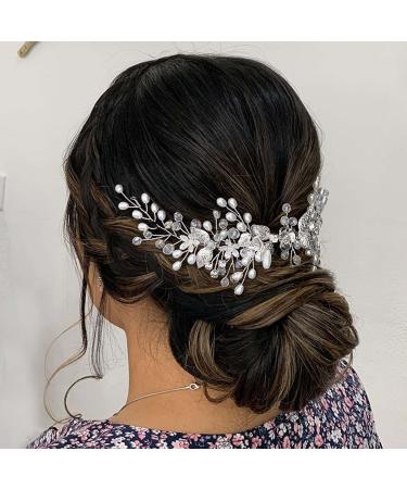 Easedaily Silver Flower Leaf Bridal Hair Vine Headpiece with Pearls - Wedding Hair Accessories for Women and Girls - Buy Online on GoSupps.com