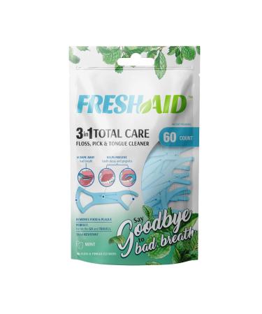 3-in-1 Floss Pick and Tongue Scraper (1PK) | Floss Picks—Floss and Toothpick, Portable Disposable Tongue Scraper, Total Oral Dental Care for Fresh Breath and Mouth, Travel Size, Mint Tongue Cleaner