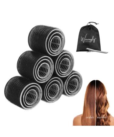 Wavingly Locken Blacker- Colle winder set with clips 28 pieces- 18 curlers & 10 brackets - Large curlers (63mm 48mm 36mm) for large curls- Hair rollers with clips |Including bag black