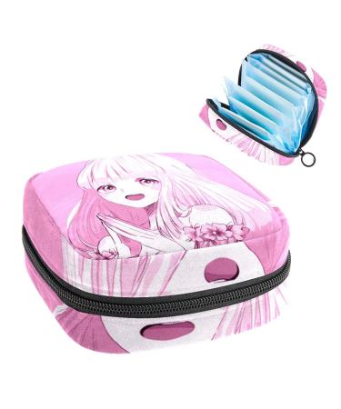 Anime Girl Pink Sanitary Napkin Storage Bag Portable Menstrual Pad Bag for Teen Girls Tampons Sanitary Pads for Women Ladies Multicoloured 14