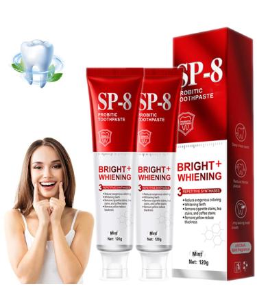 2PCS SP-8 Toothpaste SP-8 Probiotic Whitening Toothpaste for Fresh Breath Protects Teeth & Oral Health Rich Foam & Easy Rinse Deep Cleaning Care