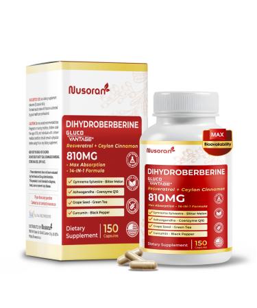 Dihydroberberine - Super Berberine - Patented GlucoVantage 810mg - 5X Absorption - with Resveratrol Cinnamon Grape Seed Extract- Support Metabolism Digestion 150 count (pack of 1)