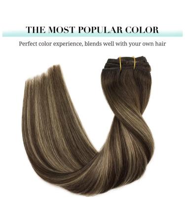 Doores Real Hair Extensions Clip In - Balayage Chocolate Brown to Honey Blonde 40cm | 16 Inch | 120g | Remy Straight Thick Clips - Buy Online on GoSupps.com