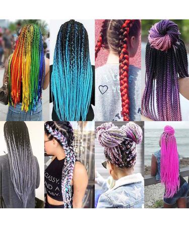 24 Jumbo Braids Extensions - Kanecalon Synthetic Crochet Hair - Afro Box Braiding in Purple Blue Yellow & Orange - 60cm - 1 Bundle - Buy Online on GoSupps.com