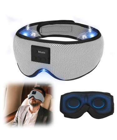 AURTEC 360 Blackout Sleep Eye Mask with Wireless Bluetooth 5.2 Headphones Comfortable and Adjustable 3D Design White Noise for Insomniacs Long Battery Use for Travel/Nap/Camping/Night Sleep Grey