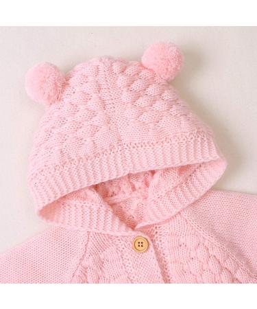 Puseky Baby Knit Sweater Hooded Ears Cardigan Coat - 6-12 Months (Pink) - Buy Online on GoSupps.com
