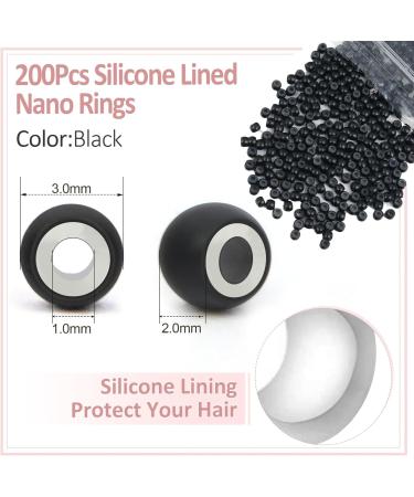 Vlasy Nano Beads 3.0mm 200PCS + 2PCS Hair Extension Loop Threaders Set (Black) - for Hair Extensions/Tinsel - Buy Online on GoSupps.com