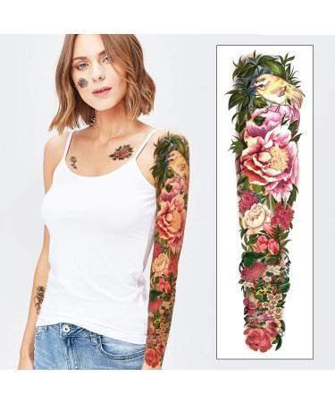 SOOVSY Full Arm Temporary Tattoo with Bird, Daisy, Rose, Peony Design - 46 Sheets for Women, Girls, Boys. Half Arm Fake Tattoos for Men - Realistic Sleeves - Buy Online on GoSupps.com