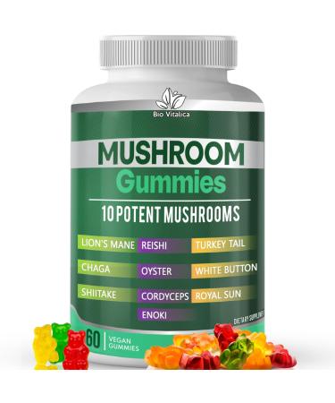 BIO VITALICA Mushroom Gummies - Lions Mane Gummies for Adults with 10 - Blend Mushrooms Complex Reishi Chaga Cordyceps Turkey Tail & More - Mushroom Supplement (1)
