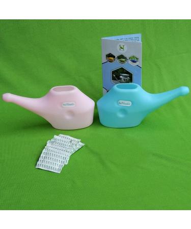 Set of 2 Unbreakable Plastic Neti Pot with Salt Sachets and Cleaning Brushes - Pink and Blue - Buy Online on GoSupps.com