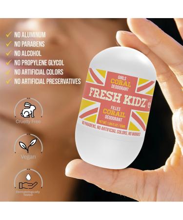 Fresh Kidz Roll On Deodorant for Kids and Teens - Baking Soda and Aluminum-free 24 Hour Protection for Sensitive Skin - Girls "Coral" 1.86 fl.oz. (3 Pack) 1.86 Fl Oz (Pack of 3) - Buy Online on GoSupps.com