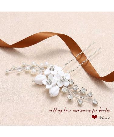 Silver Pearl Flower Bride Wedding Hair Pins | Rhinestone Bridal Headpiece for Women and Girls (Pack of 2) - Buy Online on GoSupps.com