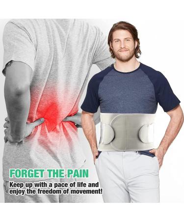 Breathable Lower Back Bandage & Adjustable Waist Support for Pain Relief - Double Compression Lumbar Belt for Herniated Discs - Unisex Light Gray (XXL) - Buy Online on GoSupps.com