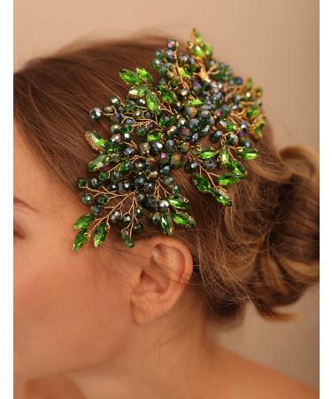 Jumwrit Rhinestone Wedding Hair Comb - Handmade Bridal Headpiece for Women - Green Wedding Hair Accessories - Buy Online on GoSupps.com
