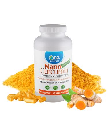 One Planet Nutrition Nano Curcumin 500 mg  Turmeric Curcumin Water Soluble Supplements  Nanoparticle-encapsulated Curcumin  Better Absorption  Turmeric Capsules - 60 Veggie Capsules Curcumin 500mg 60c