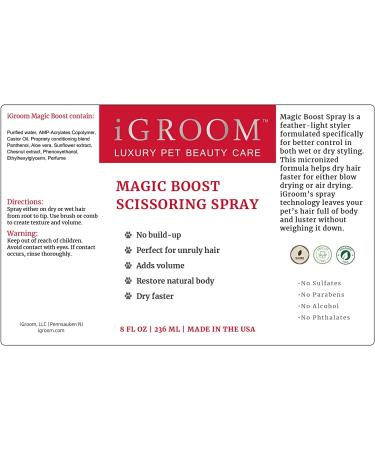 Igroom Magic Boost Dog Scissoring Spray | Luxury Pet Beauty Care | Adds Volume & Restores Natural Body | Made in USA | 8 Ounce - Buy Online on GoSupps.com
