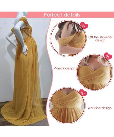 FEOYA Maxi Maternity Dress | Chiffon Lace Strapless Gown with Split Front | Full Length Yellow Maternity Photography Dress - Buy Online on GoSupps.com