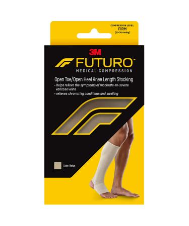 FUTURO Open Toe/Open Heel Knee Length Stocking Firm Compression (20-30 mm/Hg) For Standing or Sitting All Day Beige Large Unisex 1 Stocking