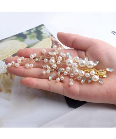 Sppry Wedding Pearl Hair Clips - Rhinestone Bridal Accessories (Gold) | Set of 2 - Buy Online on GoSupps.com